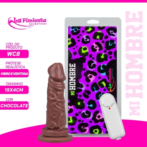 PRÓTESE REALÍSTICA VIBRO E VENTOSA 15 X 4CM – CHOCOLATE